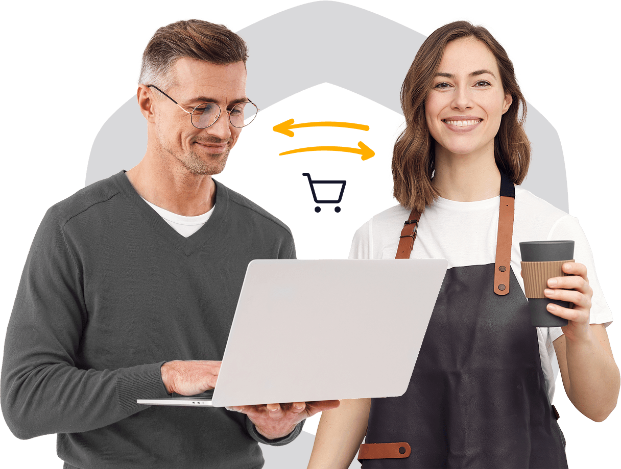 Two professionals collaborating on a laptop